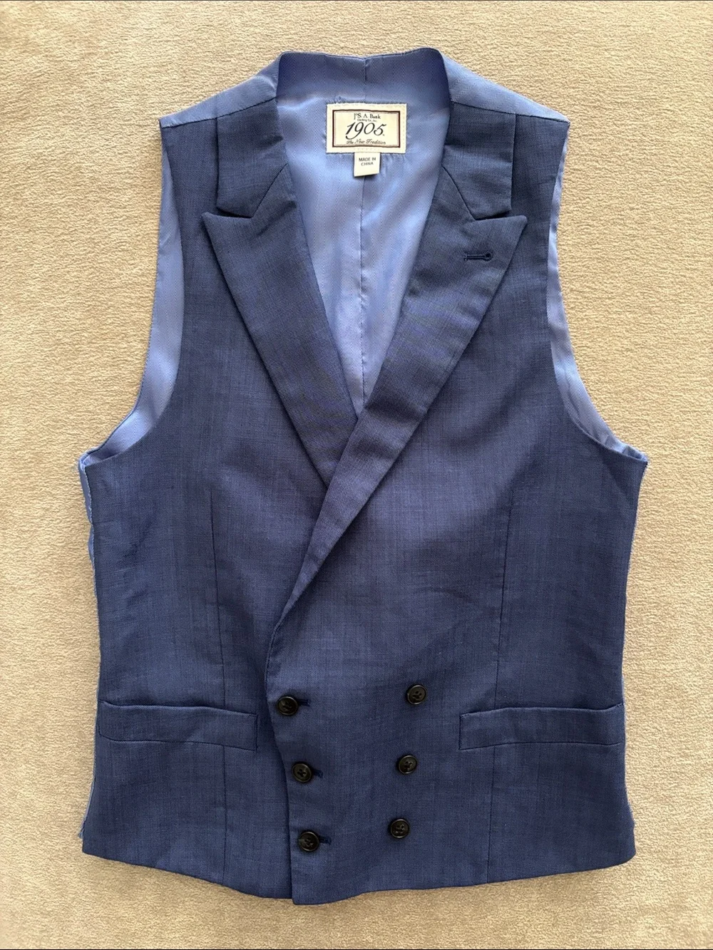 Jos. A. Bank Custom Navy Blue Double Breasted Vest Size 34 XS